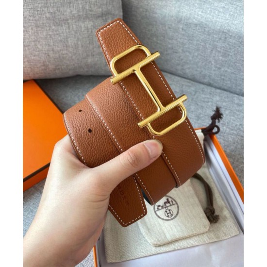 Replica Fibbia per cintura Hermes Royal &amp; Cinturino in pelle reversibile 38mm Caffè