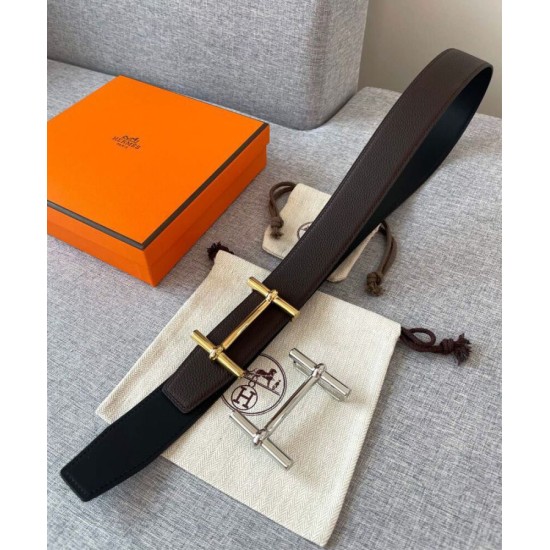 Replica Fibbia per cintura Hermes Royal &amp; Cinturino in pelle reversibile 38mm Henna