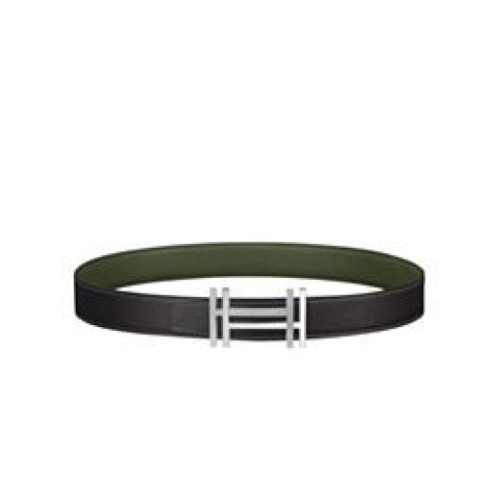 Replica Fibbia per cintura Hermes H Au Carré &amp; Cinturino in pelle reversibile 32mm verde