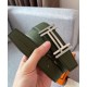 Replica Fibbia per cintura Hermes H Au Carré &amp; Cinturino in pelle reversibile 32mm verde