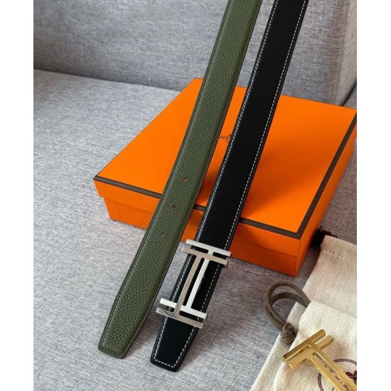 Replica Fibbia per cintura Hermes H Au Carré &amp; Cinturino in pelle reversibile 32mm verde
