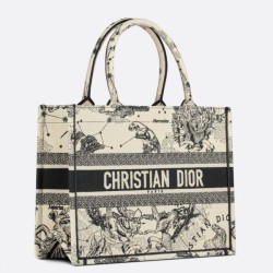 Borsa tote media Dior Book Toile de Jouy Zodiac ricamo bianco