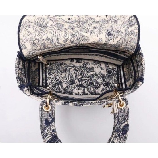 Replica Borsa Dior Medium Lady D-Lite Toile de Jouy Ricamo Blu