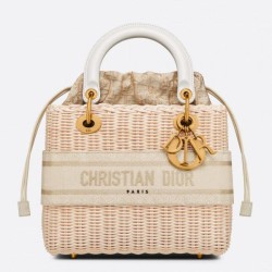 Borsa Dior Lady Dior media in vimini e jacquard obliquo bianco