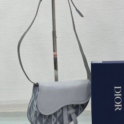 Dior Mini Saddle CD Diamond Canvas Borsa da uomo grigia