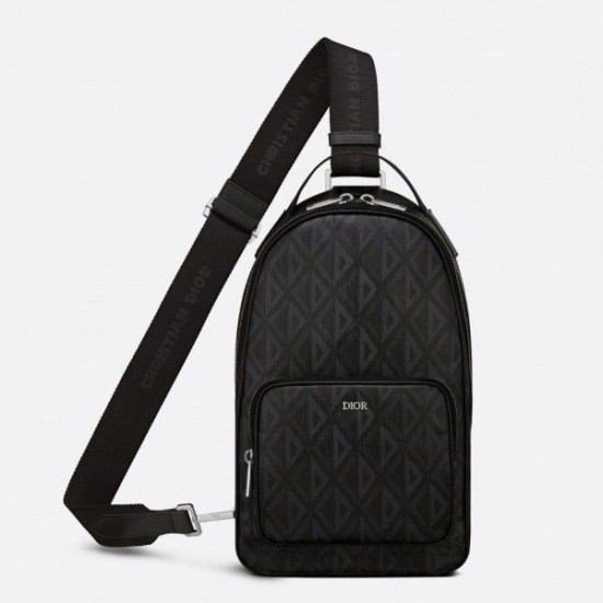 Replica Borsa a tracolla in tela Dior Mini Rider CD Diamond nera Replica Borsa a tracolla in tela Dior Mini Rider CD Diamond nera