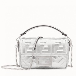 Mini Borsa Fendi Baguette Con Motivo FF Argento