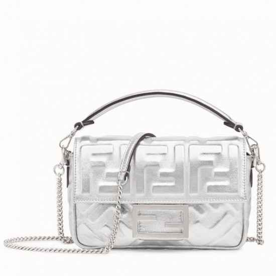 Replica Mini Borsa Fendi Baguette Con Motivo FF Argento