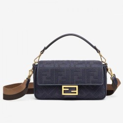 Borsa Fendi Baguette Media FF Blu
