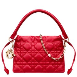 Mini borsa Dior Lady Dior con manico superiore con coulisse S0981 rossa