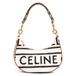 Borsa Celine media con cinturino Ava in tessuto con crema Celine all-over e pelle di vitello