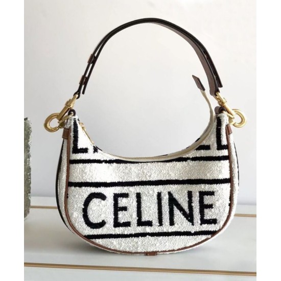 Replica Borsa Celine media con cinturino Ava in tessuto con crema Celine all-over e pelle di vitello