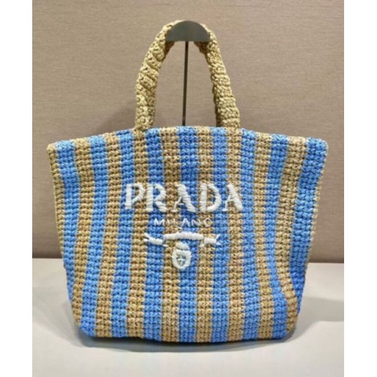Replica Prada Borsa tote grande in rafia blu Replica Prada Borsa tote grande in rafia blu