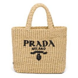 Borsa tote Prada piccola in rafia Albicocca