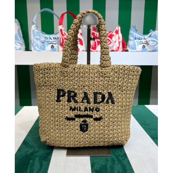 Replica Borsa tote Prada piccola in rafia Albicocca