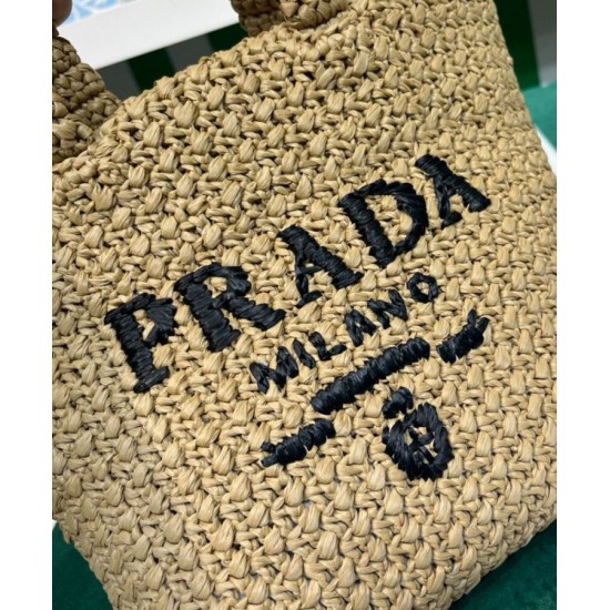 Replica Borsa tote Prada piccola in rafia Albicocca