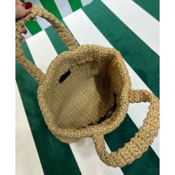 Borsa tote Prada piccola in rafia Albicocca