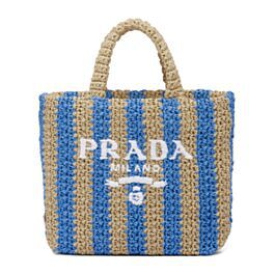Replica Prada Borsa tote piccola in rafia blu Replica Prada Borsa tote piccola in rafia blu