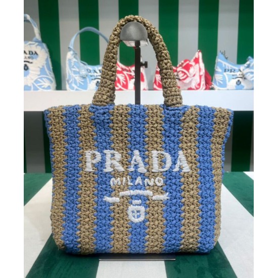 Replica Prada Borsa tote piccola in rafia blu Replica Prada Borsa tote piccola in rafia blu