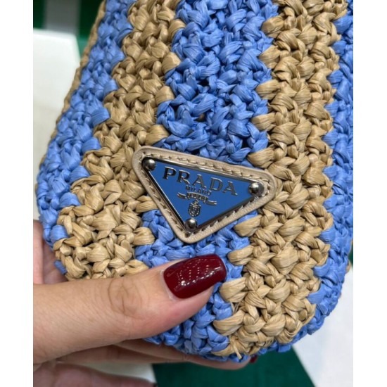 Replica Prada Borsa tote piccola in rafia blu Replica Prada Borsa tote piccola in rafia blu