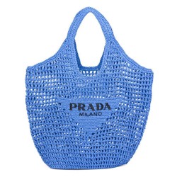 Borsa tote in rafia Prada blu