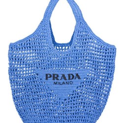 Borsa tote in rafia Prada blu