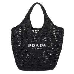 Borsa tote Prada in rafia nera