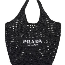 Borsa tote Prada in rafia nera