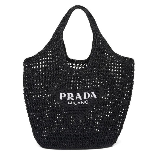 Replica Borsa tote Prada in rafia nera Replica Borsa tote Prada in rafia nera