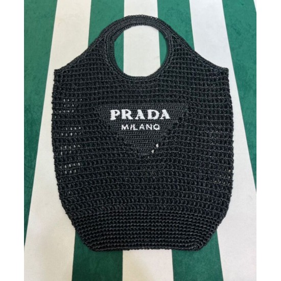 Replica Borsa tote Prada in rafia nera Replica Borsa tote Prada in rafia nera