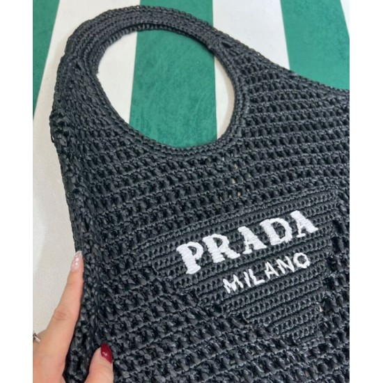 Replica Borsa tote Prada in rafia nera Replica Borsa tote Prada in rafia nera