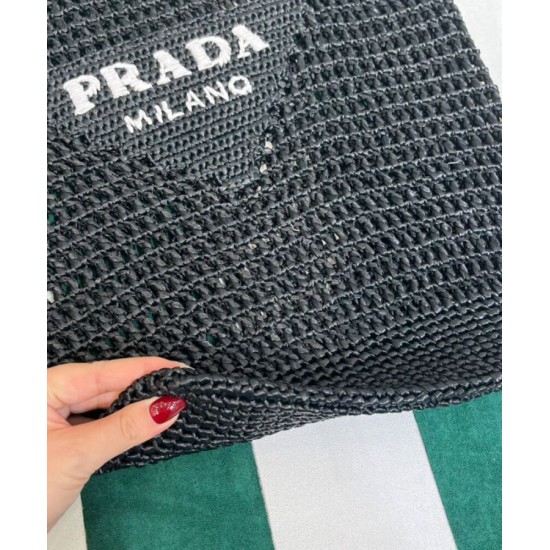 Replica Borsa tote Prada in rafia nera Replica Borsa tote Prada in rafia nera