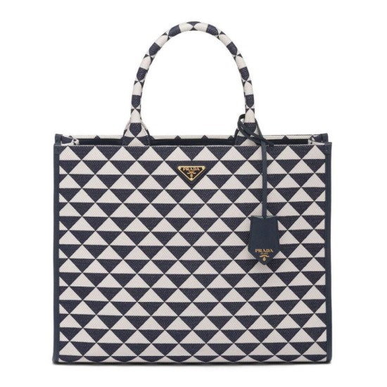 Replica Prada Borsa grande in tessuto jacquard Prada Symbole blu Replica Prada Borsa grande in tessuto jacquard Prada Symbole blu