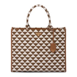 Prada Borsa grande in tessuto jacquard Prada Symbole Caffè