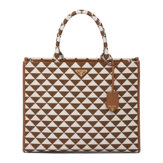 Replica Prada Borsa grande in tessuto jacquard Prada Symbole Caffè Replica Prada Borsa grande in tessuto jacquard Prada Symbole Caffè