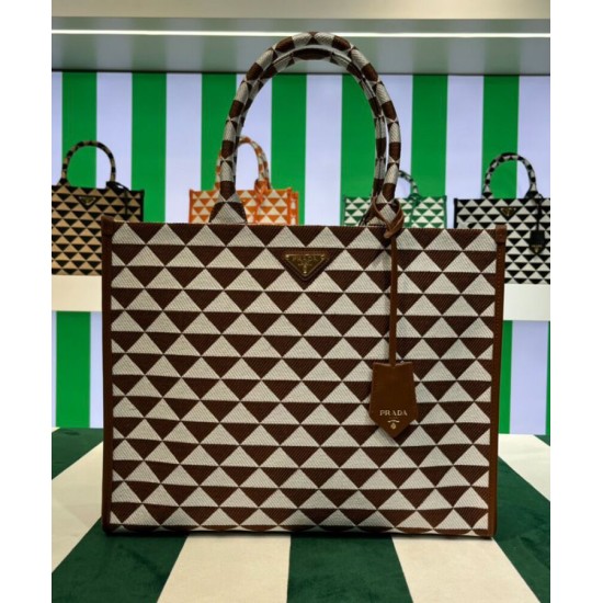 Replica Prada Borsa grande in tessuto jacquard Prada Symbole Caffè Replica Prada Borsa grande in tessuto jacquard Prada Symbole Caffè