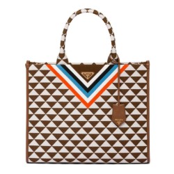 Prada Symbole Borsa in Tessuto Jacquard Caffè