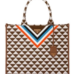 Prada Symbole Borsa in Tessuto Jacquard Caffè