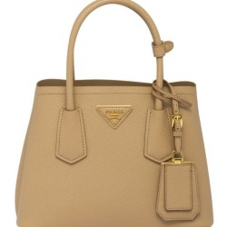 Mini Borsa Prada Doppia In Pelle Saffiano Albicocca