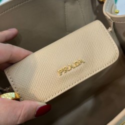 Mini Borsa Prada Doppia In Pelle Saffiano Albicocca