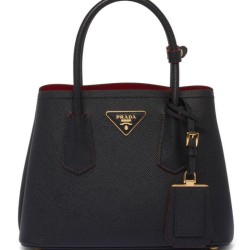 Mini borsa Prada Double in pelle Saffiano nera