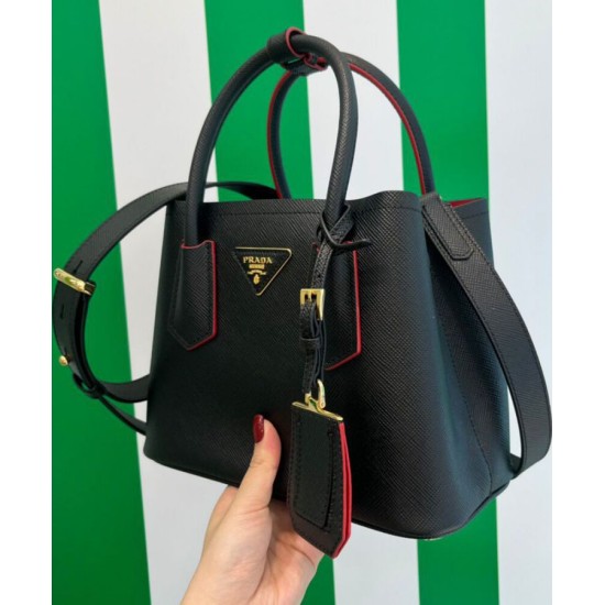 Replica Mini borsa Prada Double in pelle Saffiano nera Replica Mini borsa Prada Double in pelle Saffiano nera