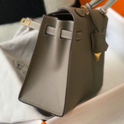 Borsa Hermes Kelly 25cm Sellier Epsom in pelle grigia