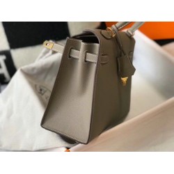 Borsa Hermes Kelly 25cm Sellier Epsom in pelle grigia Borsa Hermes Kelly 25cm Sellier Epsom in pelle grigia