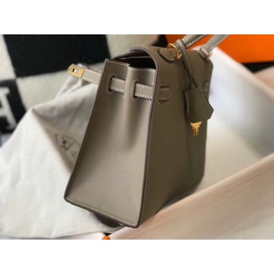 Replica Borsa Hermes Kelly 25cm Sellier Epsom in pelle grigia Replica Borsa Hermes Kelly 25cm Sellier Epsom in pelle grigia
