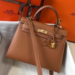 Borsa Hermes Kelly 25cm Sellier Epsom in pelle marrone