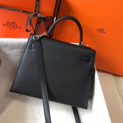 Borsa Hermes Kelly 25cm Sellier Epsom in pelle nera