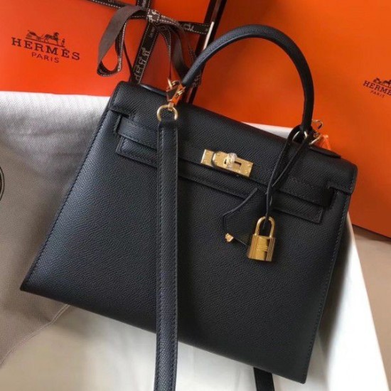 Replica Borsa Hermes Kelly 25cm Sellier Epsom in pelle nera Replica Borsa Hermes Kelly 25cm Sellier Epsom in pelle nera