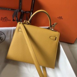 Borsa Hermes Kelly 25cm Sellier Epsom in pelle gialla