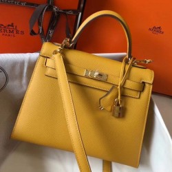 Borsa Hermes Kelly 25cm Sellier Epsom in pelle gialla